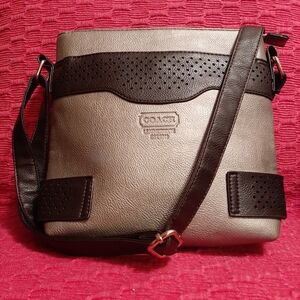 Coach Leather Gray/Brown Crossbody Bag/Purse. 11"x9"inch.